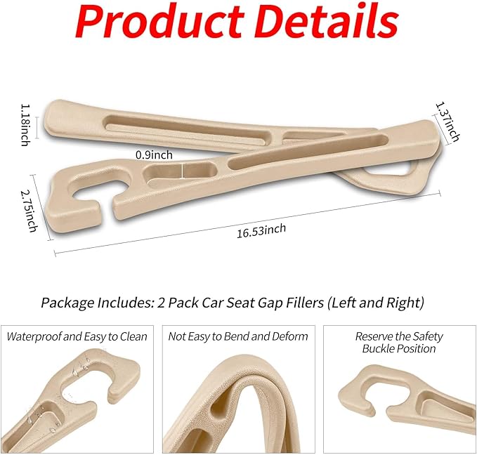 2 Pack Car Seat Gap Filler, Car Seat Gap Plug to Fill The Gap Between Seat and Console, Universal Car Seat Gap Filler Organizer Crevice Blocker Stop Things from Dropping (Beige)