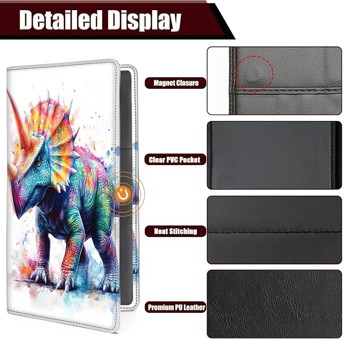 Yuxcfhjfe Car Document Holder with Magnetic Shut, Car Registration and Insurance Card Holder, Vehicle Glove Box Organizer Documents, Driver License, Auto Paperwork Organizer Wallet, Colorful Dinosaur