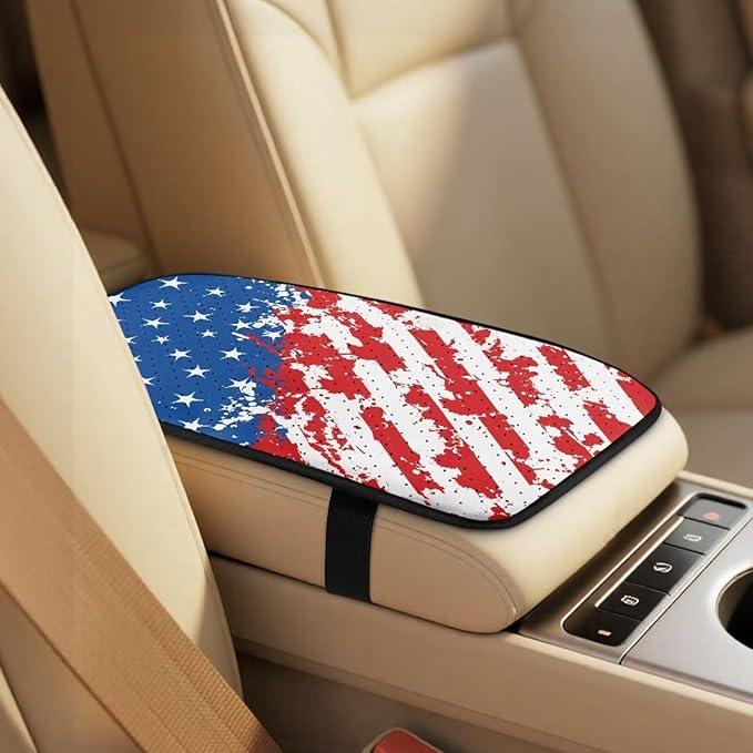 Qeluxign Car Seat Covers 2 Front Seats Splatter American Flag Universal Fit Center Console Protector Auto Seat Belt Cover Against Stains, Spills, Dust Car Interior Accessories 5 Piece Set