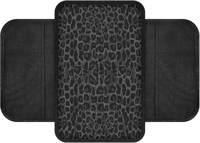 Dreaweet Black Leopard Print Car Accessories Center Console Cover,Car Armrest Cover Cushion with 2 Storage Bags,Cheetah Pirnt Car Arm Rest Cover Pad Universal for Most Vehicles