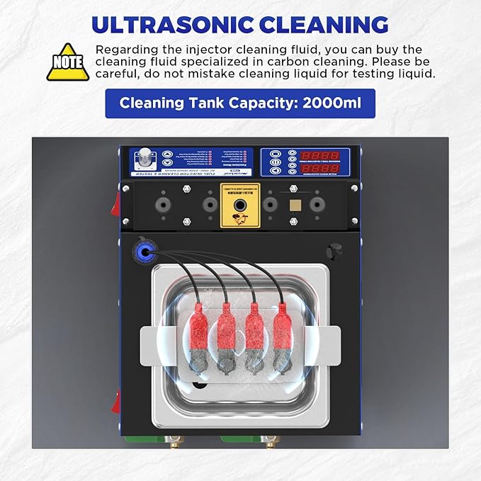 MR CARTOOL V308 Injector Cleaner Machine 4-Cylinder, 110V Injector Cleaner Tester Machine Heated Ultrasonic Fuel System Injection Cleaning Kit for Diesel Gasoline Car Motorcycle