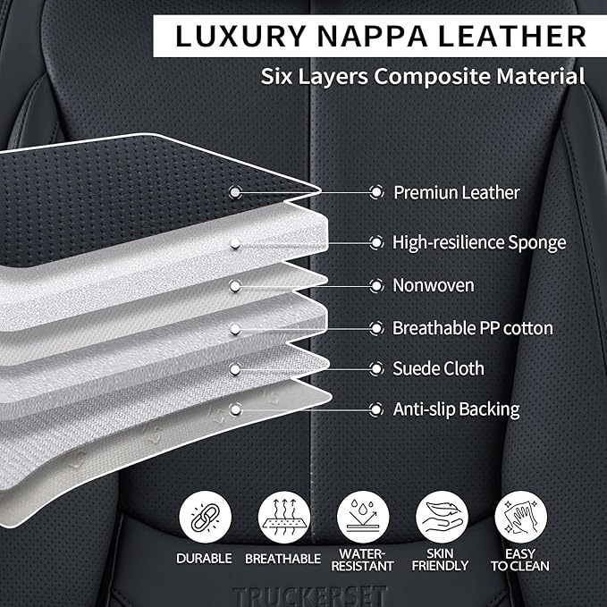 truckerset Car Seat Covers, Leather Seat Covers for Cars Full Set, Waterproof and Breathable Suitable for Most SUV/Truck/Sedan/Automotive 5 Pack (Black)