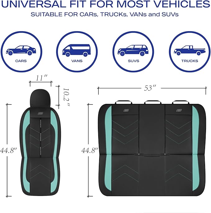 Skechers Car Seat Covers,Luxury Faux Leather Seat Covers,Waterproof Anti Slip Car Seat Protector Front Seats,Car Accessories Airbag Universal Fit for Most Cars,Vans,Trucks,SUV,Mint