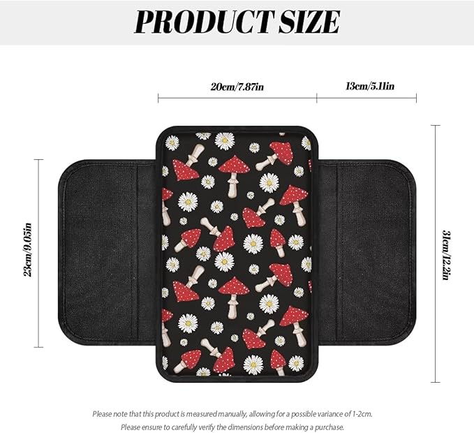 Dreaweet Mushroom Car Accessories Center Console Cover with Pockets Armrest Cover for Car Truck Van,Car Arm Rest Cover Pad Universal Center Console Cushion Pad