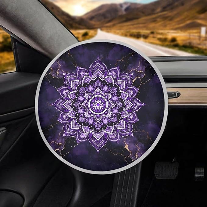 Mandala Vehicle Steering Wheel Sun Shade Cover 17 Inch Purple Reflective Steering Wheel Shield Sunshade Foldable Car Steering Wheel Cover Gift for Holiday