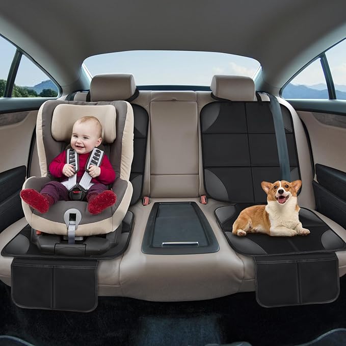 Musclez Baby Car Seat Protectors for Child Car Seat, Baby Car Seat Cover Waterproof 600D Fabric Padding Non-Slip Backing 2 Mesh Pockets, Carseat Protector for Travel Vehicles Baby Pets (Black-1pcs)