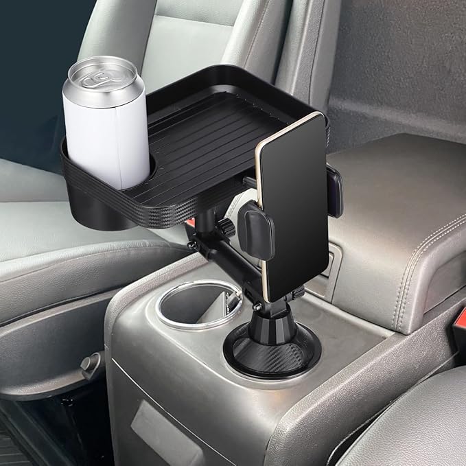 Car Cup Holder Tray - Car Trays for Eating, 3-in-1 Adjustable Swivel CAR Food Tray, Universal Vehicle Cup Holder Expander Drink Stand for Food, Phone - SUV Truck Road Trip Essentials