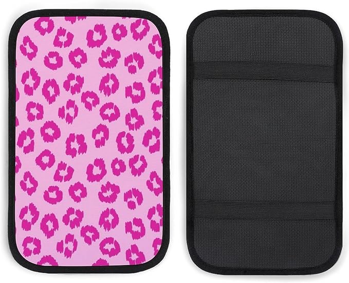 Car Handrail Box Cushion Pink Leopard Print, Anti Slip Center Console Cover, Universal Fit for Cars, Trucks, SUVs