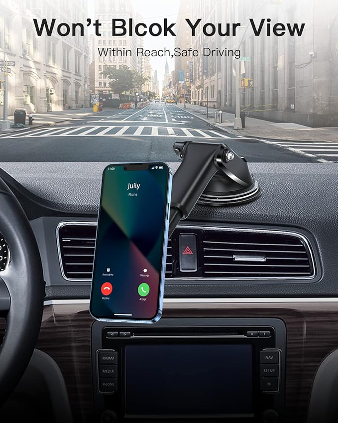 APPS2Car Magnetic Phone Holder for Car, Bling Dashboard/Windshield Sturdy Suction Cup Phone Holder, Crystal Magnetic Phone Mount[6 Strong Magnets & Adjustable Telescopic Arm] for All Smartphones