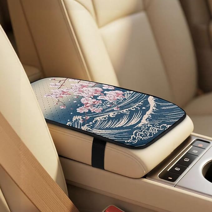 Oramclsy Cherry Blossom Car Seat Covers Set with PU Breathable Armrest Pad Seatbelt Pad 5 Pack Car Accessories Interior Decor Universal Size