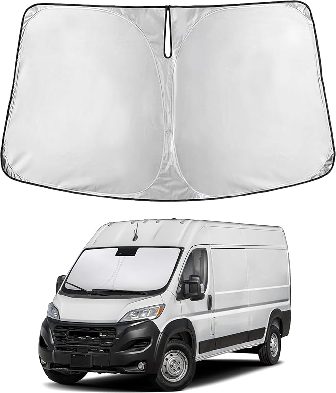 EcoNour Windshield Sun Shade Compatible for Dodge Ram ProMaster 2014–2026 | Van Front Window Sun Visor Protector | Foldable 4-Layer Sunshade | Blocks UV Rays & Keeps Cabin Cooler