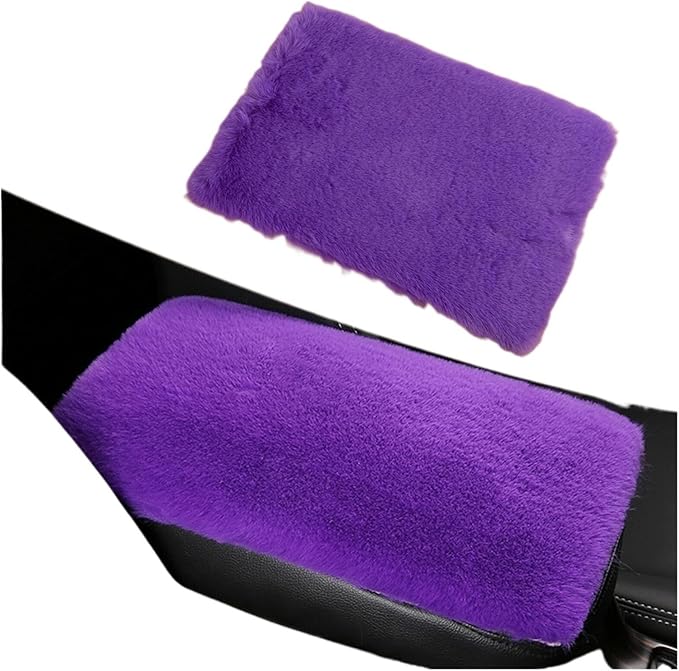 Purple Faux Fur Car Center Console Armrest Box Cover Pad, Universal Soft Cushion Mat