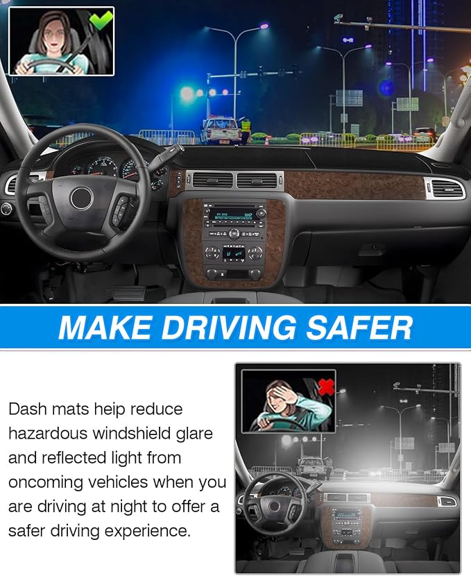 Cartist Dash Cover for 2007-13 Chevy Silverado 1500 LT/WT/2500 HD/3500 HD/GMC Sierra 1500 2500HD 3500HD&Avalanche,07-14 GMC Yukon/Yukon XL/Chevrolet Tahoe/Suburban(Only Fit Two Glove Box Dashboard)