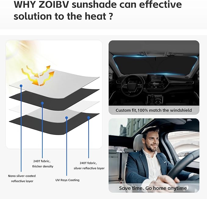 ZOIBV for Honda Accord 10 Gen 2018-2022 Sun Shade Sunshade Windshield Cover, 4-Layer Front Window Shade Custom Fit Sun Visor 240T Foldable Shade Blocks UV Rays Cooler Car Accessories