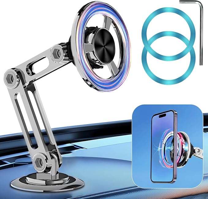 Universal 360° Pro Magnetic Car Phone Holder (2025) – Super Strong Suction & Adjustable Phone Mount for All Mobile Phones, Hands-Free Viewing with Metal Ring, No Signal Interference