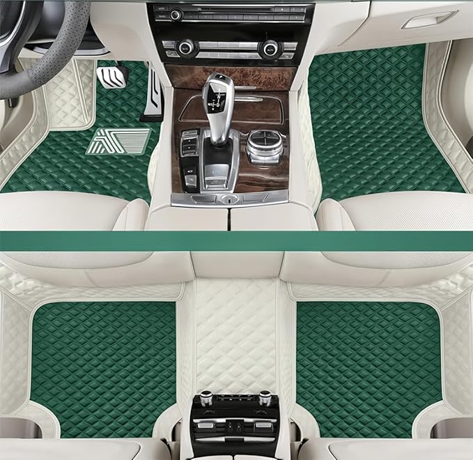 Custom Making Car Floor Mats for 98% Sedan SUV Car Protection Full Coverage Mats Anti-Slip Leather Floor Liners All Weather Car Floor Mats (White+Grass Green)