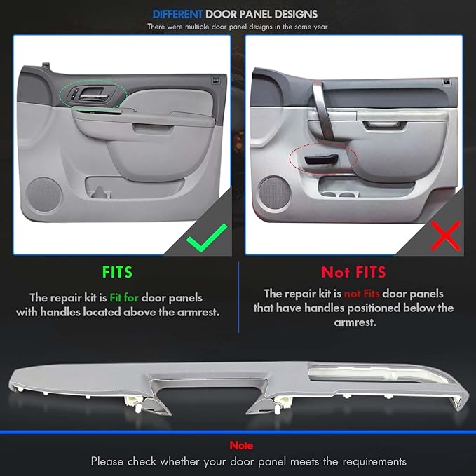926-740 Front Right Passenger Side Armrest Repair Kit Fit for Chevy Silverado Suburban Tahoe Avalanche For GMC Sierra Yukon 2010-2014 Door Panel with Release Handle Above Armrest - Gray - GM# 84127326