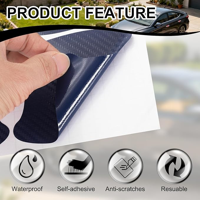 PATIKIL 3.54" x 3.94" Car Door Handle Sticker, 8Pcs Carbon Fiber Anti-Scratches Vehicle Door Cup Protector with Scraper Auto Door Handle Protective Film for Cars Trucks RV SUV, Light Blue