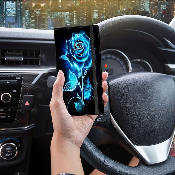 Car Registration and Insurance Holder,Leather Vehicle Glove Box Organizer Wallet for Document,Perfect for any Car,Truck,Motorcycle,Driver License,Trailer or Boat,Men & Women,Glitter Roses Flower