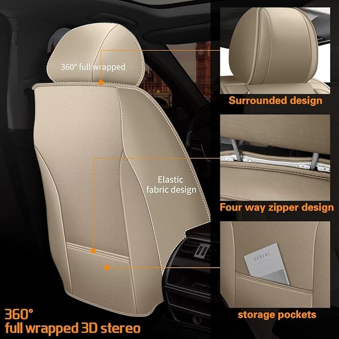 DISUTOGO Seat Covers Fit for Versa 2009-2023 2024 2025 Front Seat Covers Faux Leather Car Seat Covers Breathable Waterproof Car Seat Protector (2 Seats, Beige)