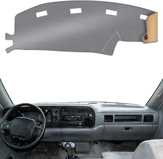KEYOOG Dashboard Cover Dash Mat Fit for 1997-1994 Do-dge Ram 1500 2500 3500 (for Left Hand Drive),Car Dash Board Mat Anti-Glare Carpet,Non-Slip Pad Sunshield Protector (Grey)