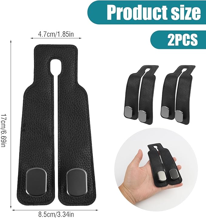 Liqqlex 2 Pcs Car Hooks for Headrest Leather and Metal Material, Universal Car Seat Hooks for Purses and Bags, Easy Install, Back Seat Organization, Suitable for SUVs, Sedans, and Minivans