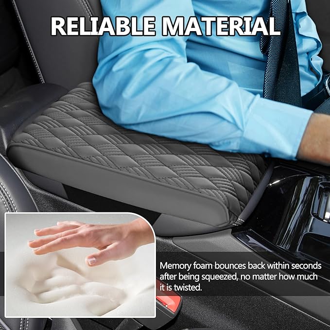 Car Center Console Cover, 12.6"×8.3"×2" Leather Car Armrest Cover, Soft Memory Foam Auto Armrest Cushion Pad, Vehicle Arm Rest Box Protector, Universal Interior Car Accessories (Gray)