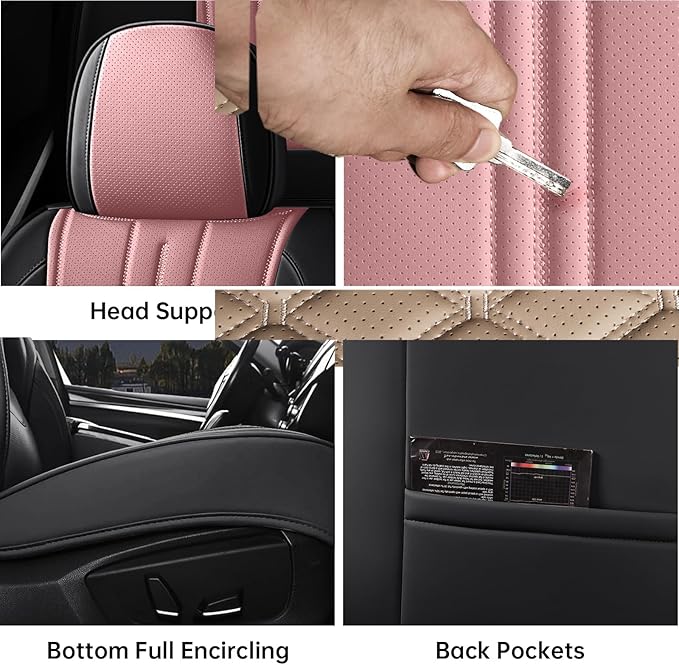 SCDOOCA Car Seat Covers Full Set Pink and Black, Premium Leather Seat Covers, Waterproof and Breathable Seat Covers, Universal Car Seat Protector Fit for Cars, Trucks, SUVs(Full Set)