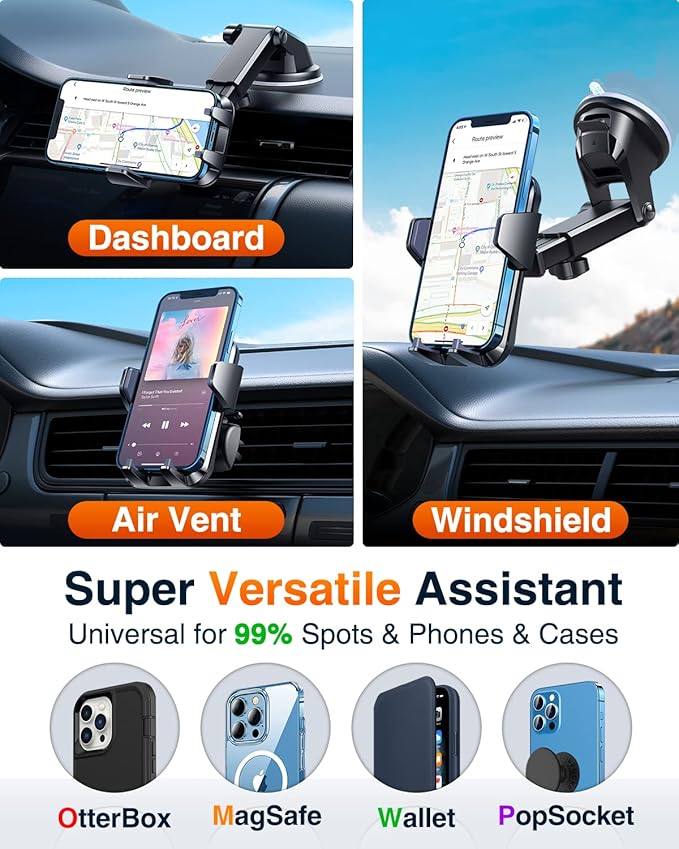 VANMASS【85+LBS Strongest Suction & Military-Grade Ultimate Car Phone Mount【Patent & Safety Certs】 Cell Phone Holder Truck for Dashboard Windshield Vent for iPhone 17 Pro Max 16 Samsung Camera Mounts