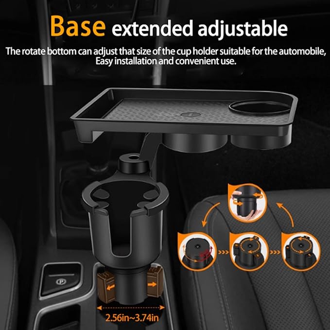 Vehicle-Mounted Multifunctional Water Cup Holder Tray Black Adjustable Cup Holder Dining Plate Expandable Bracket Storage Space-Saving
