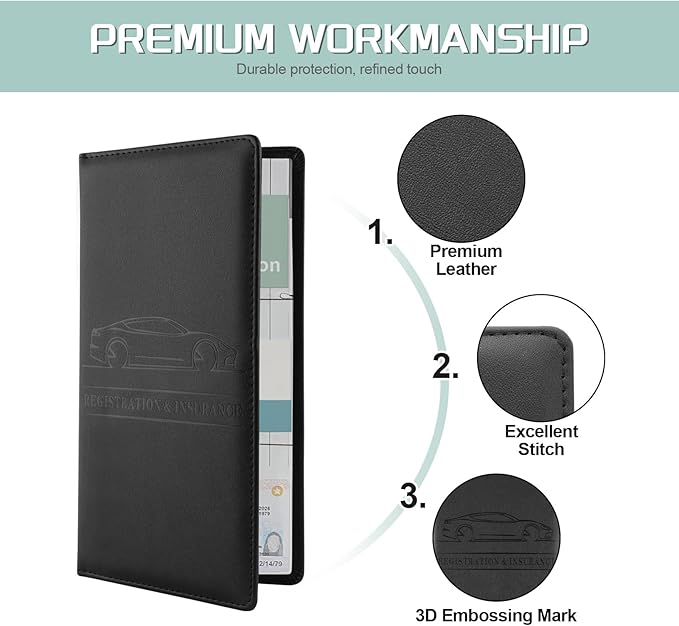 JUSTTOP 2Pack Car Registration and Insurance Holder,Car Document Holder for Cards License with Magnetic Shut,Vehicle Glove Box Car Organizer for Documents, Cards, License(Black)