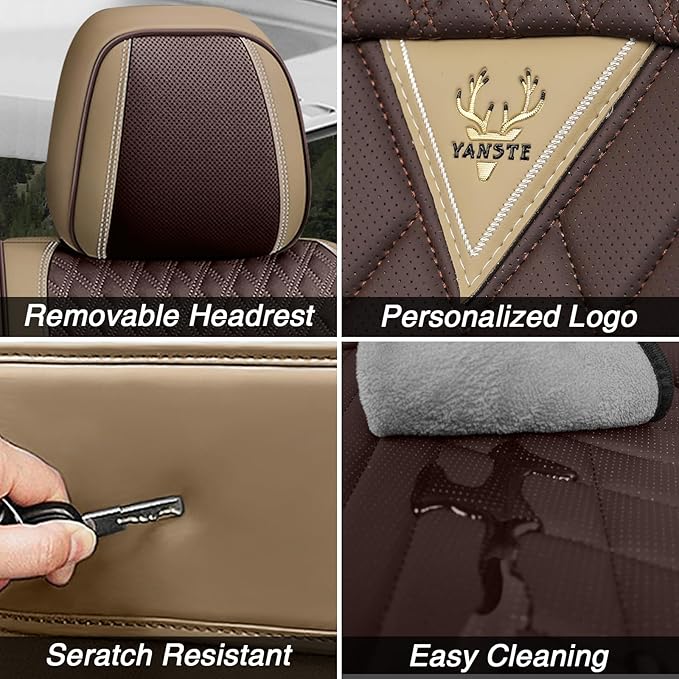 BYXN Car Seat Covers for Jeep Wrangler 2000-2026,Breathable Nappa Leather Car Seat Protector,Front Seat Covers Automotive Seat Cushion with Airbag Compatible(Front Seats,Beige-Brown)