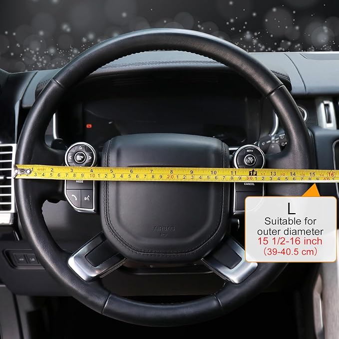 COFIT Breathable Car Steering Wheel Cover 16 inch Auto Universal Leather Wrap Non-Slip Steeringwheel Protector Automotive Interior Accessories, Black (Suit for 15 1/2-16 inch)