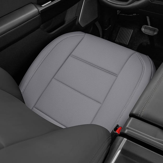 EQUIDEVDY 2Pcs Truck Seat Cover Bottom Fit for Chevy Silverado, Ford F150 F250 F350, GMC Sierra, Ram 1500 2500 3500, Dodge,Tundra, Premium Faux Leather Trucks Pickup Front Driver Seat Covers(Gray)