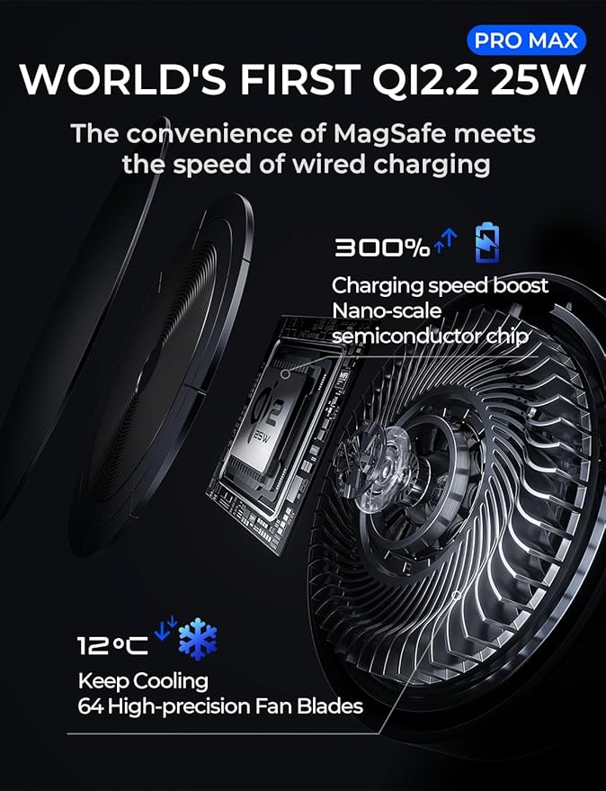 LISEN for Qi2.2 25W MagSafe Car Mount Charger，[Top Spec with Cooling Fan＆95W Fast Adapter] 25W iPhone 17 Pro Max Car Charger Fast Charging for iPhone 17 Pro Max Plus Air 16-12 Series,Pixel 10 Pro XL