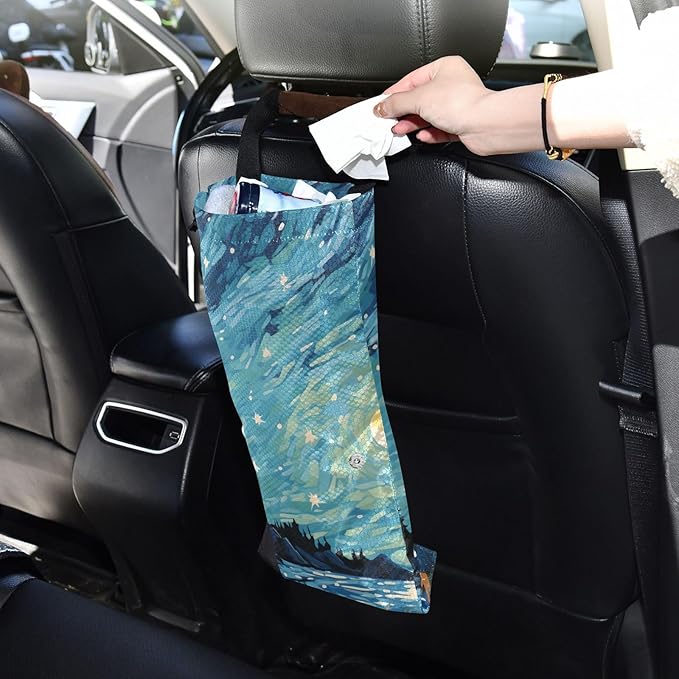 ALAZA Hanging Car Trash Bags Garbage Bag Trash Can for Back Seat Small Starry Sky Night Washable Storage Bag Retractable 2 Pack