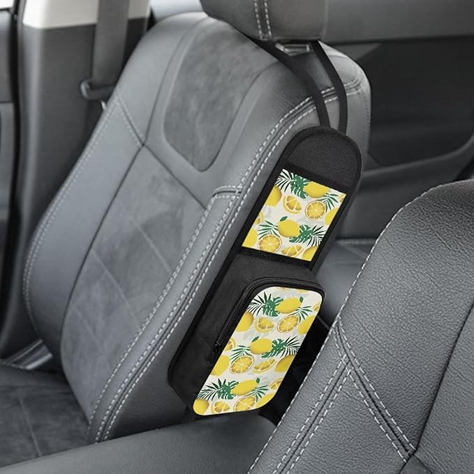 Lemon Print Car Seat Organizer Auto Front Seat Side Hanging Bag Passenger Accessories Organizer,Multi Functional with ziiper and pocket mouth