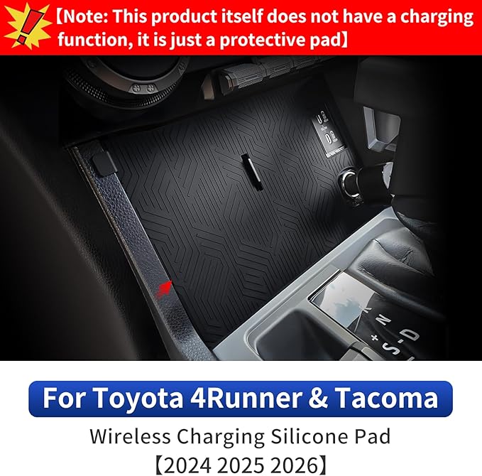 Car Wireless Charging Silica Gel Pad for 2024 2025 2026 Toyota 4runner & Tacoma Mobile Phone Charging Non-Slip Mat Interior Modification Accessories (Protective pad-Not a Charging Device)