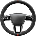 MEWANT Hand Stitch Steering Wheel Cover for Audi A6 2019-2022 A6 Allroad 2020-2022 A7 2019-2022 RS 6 Avant 2021-2022 RS 7 2021-2022 S6 2020-2022 Black 9040 IT-Alcan Suede DIY Interior Accessories