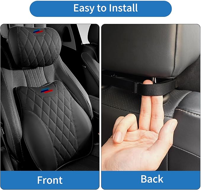 Anti-Stain Nappa Leather Car Neck Pillow for BMW New X3 X5 X2 X4 X1 X6 X7 2 3 4 5 7 Series Seat Headrest Neck Pillow, Soft Memory Foam Headrest with Lumbar Support Accessories (Black-bm-2 pcs)