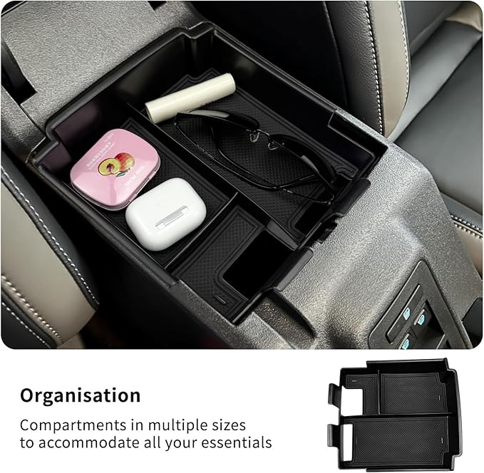 Zxiaochun Center Console Tray Compatible with 2025 Ford Bronco 4-Door Accessories, Full Size Console Armrest Box Organizer, ABS Plastic Black (Not for 2-Door & Bronco Sport)