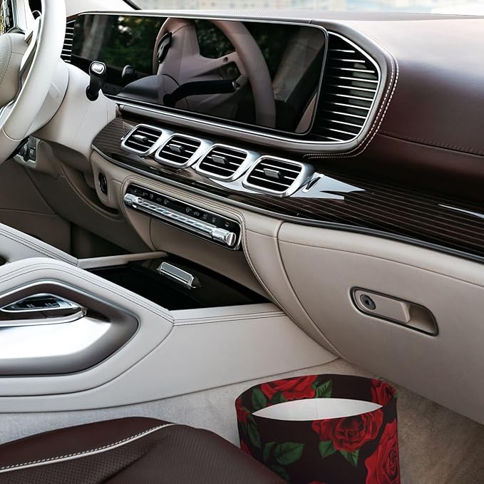 Flower Car Trash Can,Car Accessories Waterproof Car Organizer Foldable Portable Trash Bin Can Be Hung on The Back Seat Garbage Can for Various Cars