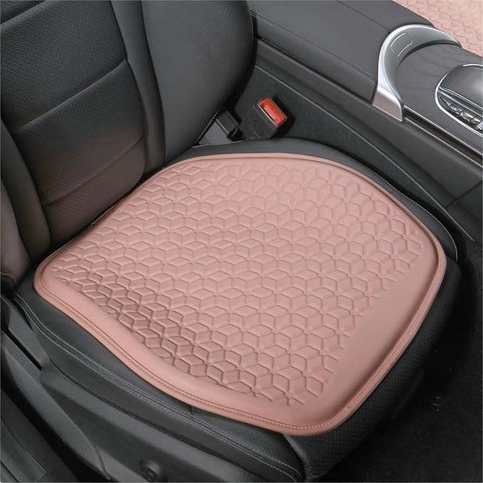 Thin Gel Seat Cushion for Car Seat, Office Chair, Wheelchair, Golf Cart - Non-Slip Car Seat Cushions with 0.7 Inch Gel - Sciatica & Coccyx Pain Relief (Leather, Pink)