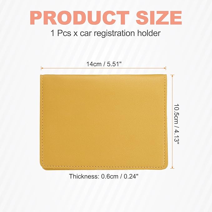 HARFINGTON Car Registration and Insurance Holder 5.51" x 4.13" PU Leather Vehicle Glove Box Organizer Storage Accessories Men Women Car ID Holder for License ID Card Bank Card, Yellow