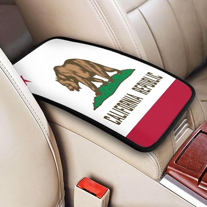 California State Flag Car Center Console Cover, Universal Waterproof Armrest Pad, Soft Comfort Cushion & Scratch-Resistant Protector for Cars, SUVs and Trucks