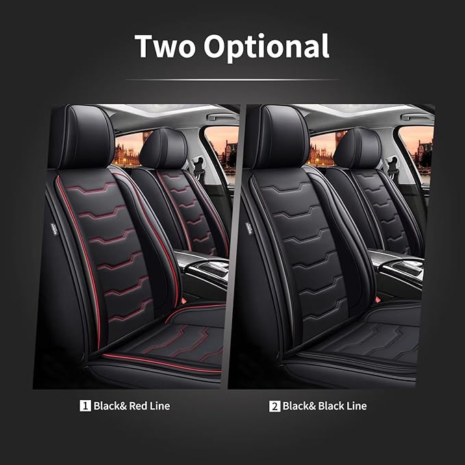 DISUTOGO Seat Covers Fit for Frontier 2009-2023 2024 2025 Front Seat Covers Faux Leather Car Seat Covers Breathable Waterproof Car Seat Protector (2 Seats, Black&Redline)