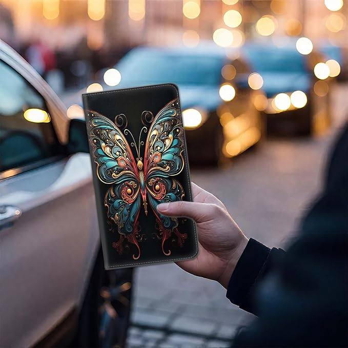 Car Document Holder with Magnetic Shut, Car Registration & Insurance Card Holder, Waterproof PU Leather Glove Box Organizer Vehicle Accessories Driver License for Women/Men, Butterfly Pattern