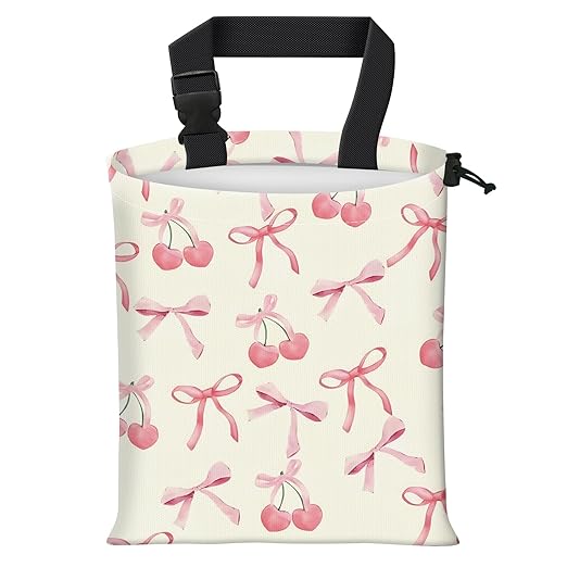 AFYEWKC Car Trash Bag Large Hanging Can for Back of Seat, Cute Waterproof Car Garbage Bag for Vehicle, Travelling, Outdoor Cute Pink Cherry Bow