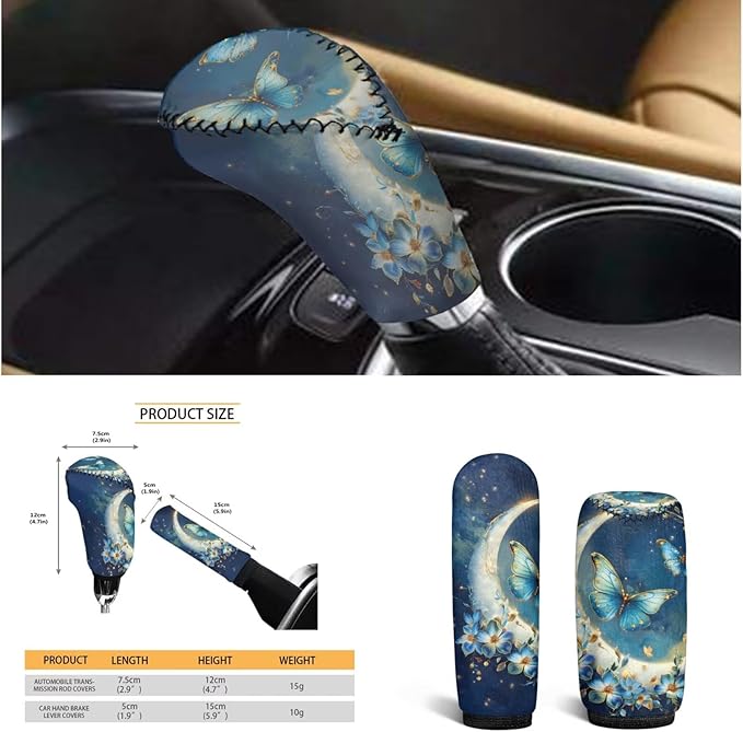 6 PCS Blue Starlit Sky Car Steering Wheel Cover Butterfly Car Interior Decor Handbrake Cover Cup Coaster Universal Fit Auto,Suvs,Truck