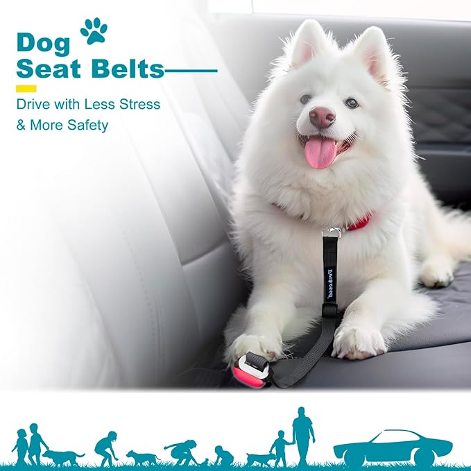 2 PCS Dog Seat Belt for Car Frskcssd Adjustable Dog Car Harness Heavy Duty Nylon Dogs Safety Seat Belt (Black)